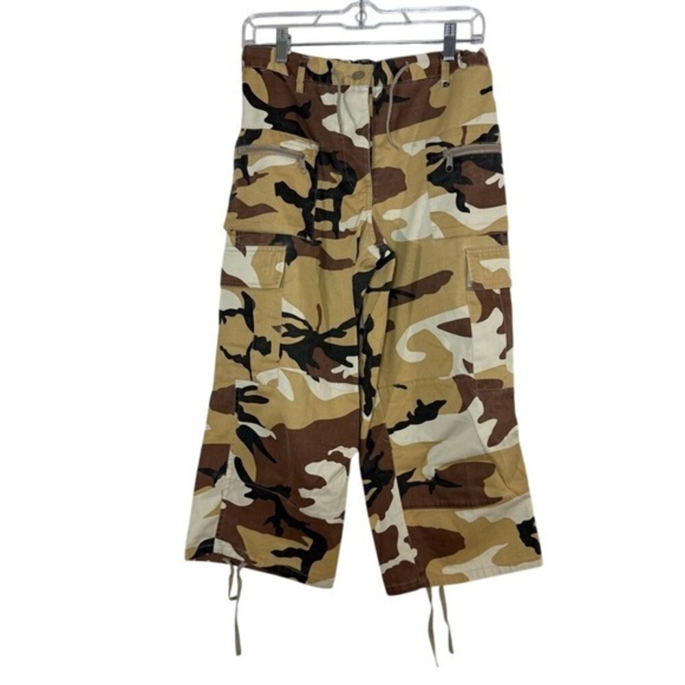 Camo Cargo Capri Pants Womens XL Brown Desert Camo Excellent Wide Leg Capris